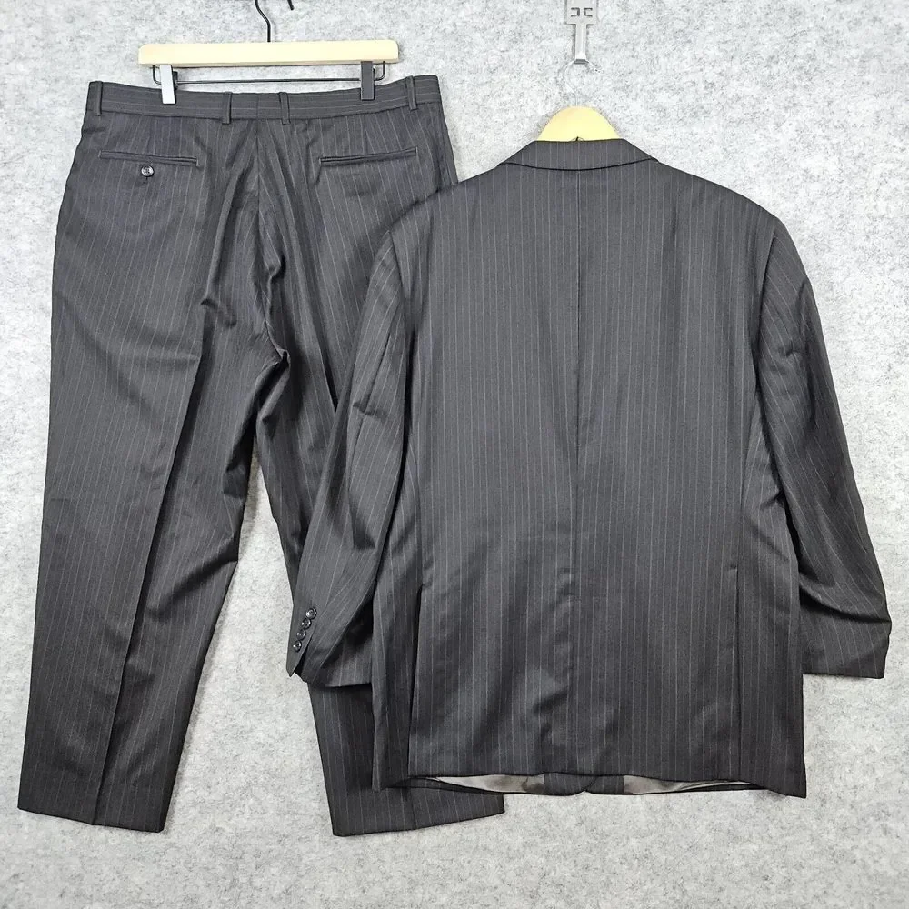 Jones New York 2-Pc Suit Blazer‎ 46R Pants 38x28 Charcoal Pinstripes COLLAR SNAG
